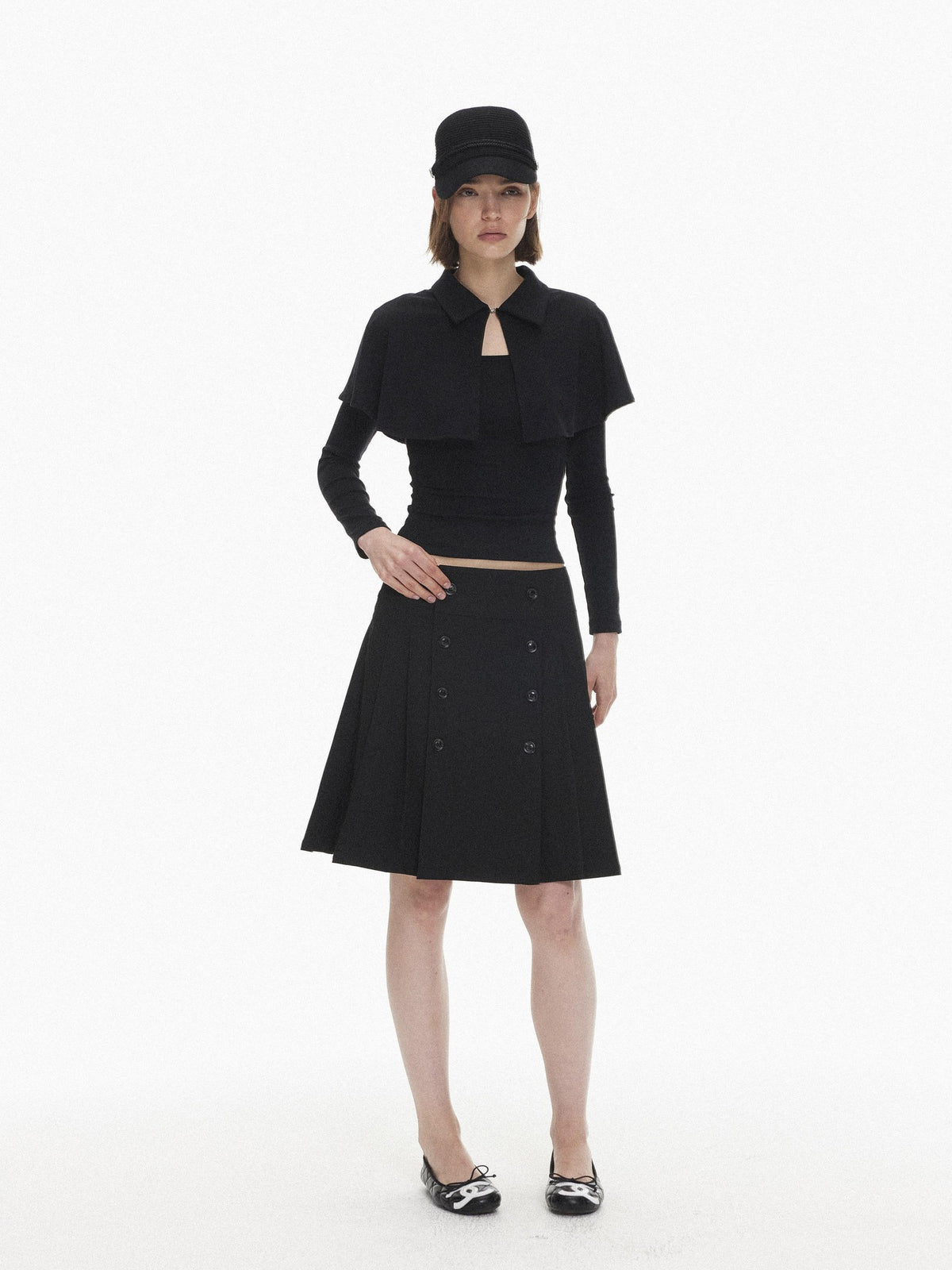 AFTADAWN Spliced Detachable Cape Slim Fit Cotton Women&