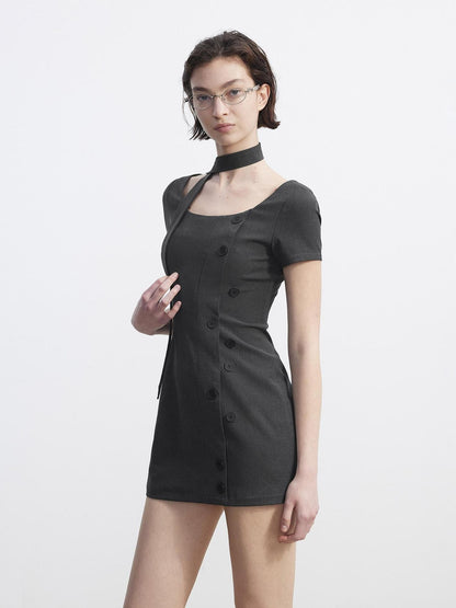 AFTADAWN Square Neck Deconstructed Double Breasted Women&