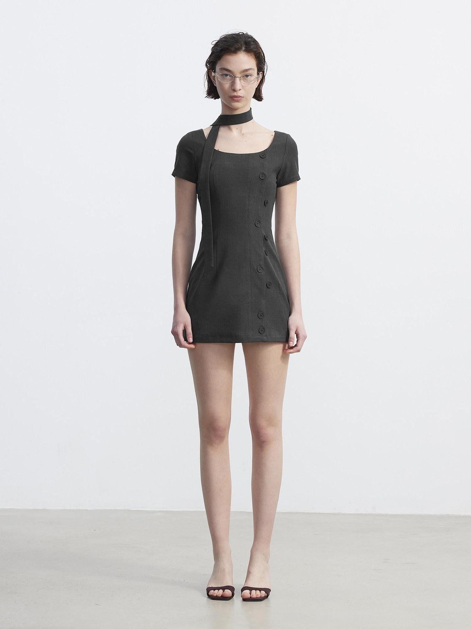 AFTADAWN Square Neck Deconstructed Double Breasted Women&