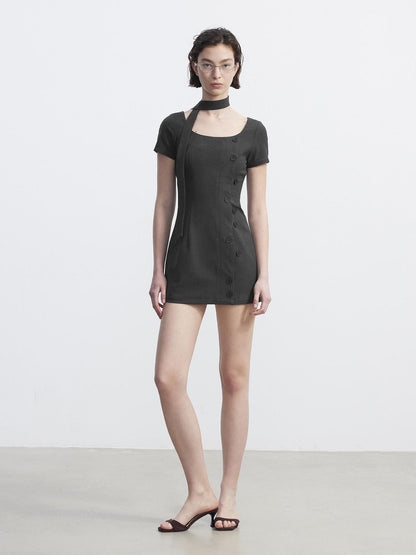 AFTADAWN Square Neck Deconstructed Double Breasted Women&