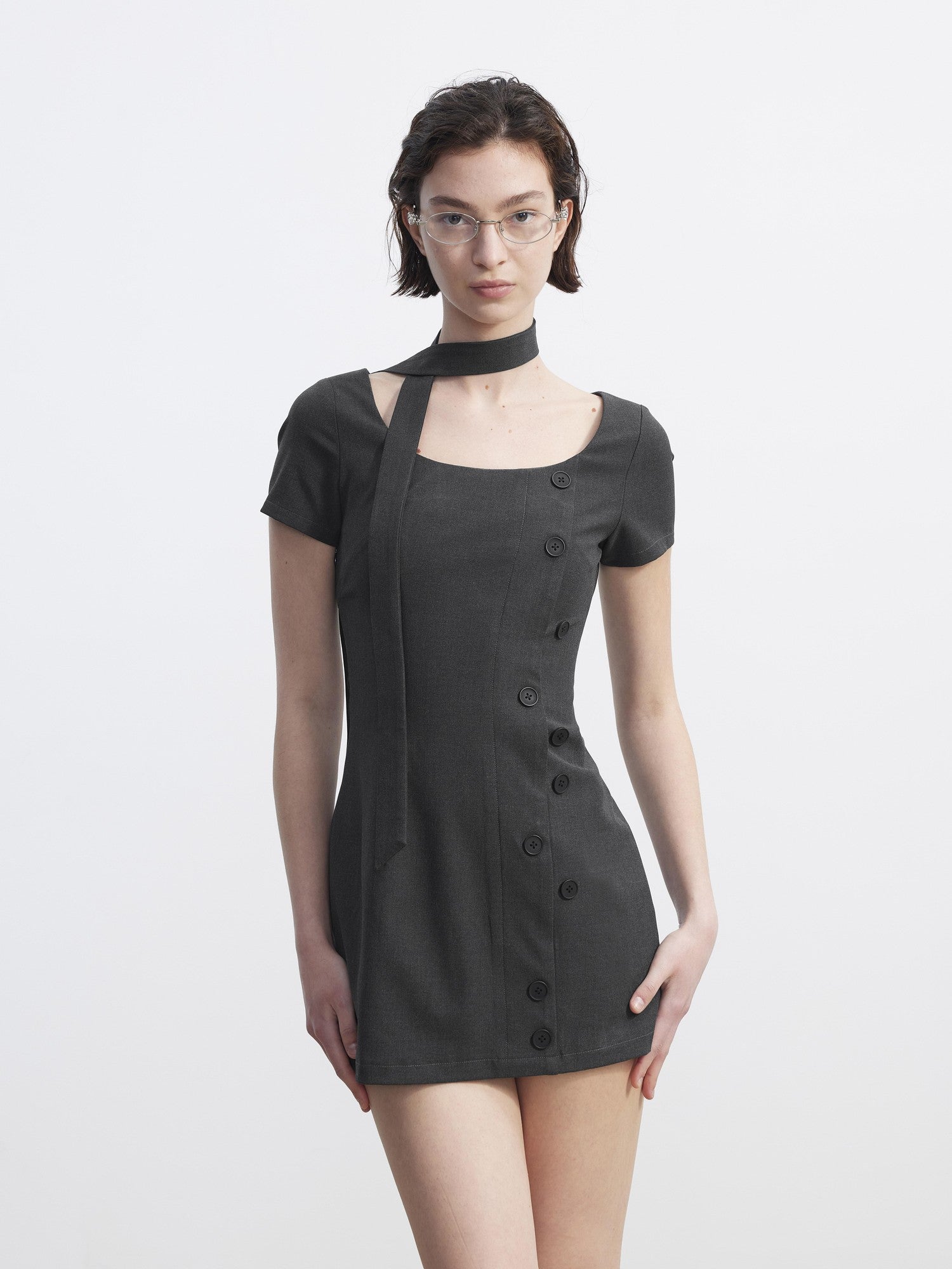 AFTADAWN Square Neck Deconstructed Double Breasted Women&