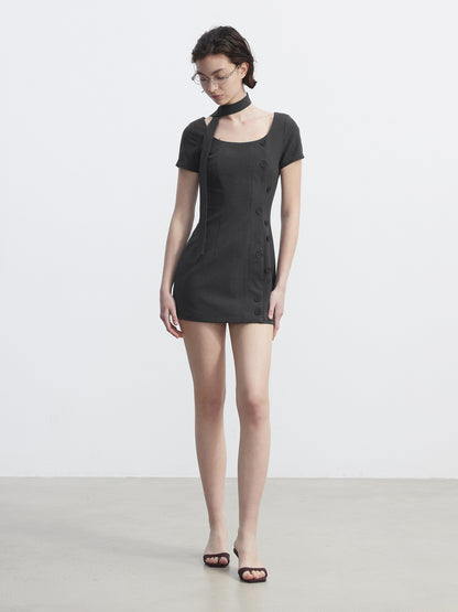 AFTADAWN Square Neck Deconstructed Double Breasted Women&