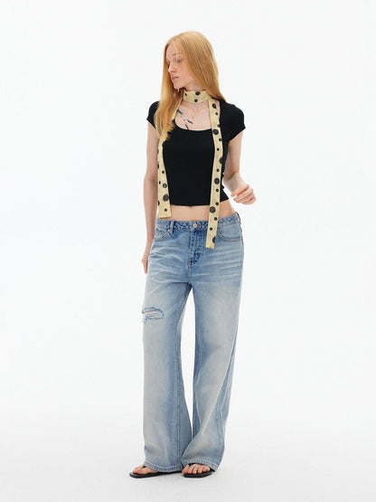 AFTADAWN Square Neck Halter Tie Fitted Short Sleeve Wool Blend Women&