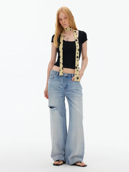 AFTADAWN Square Neck Halter Tie Fitted Short Sleeve Wool Blend Women&