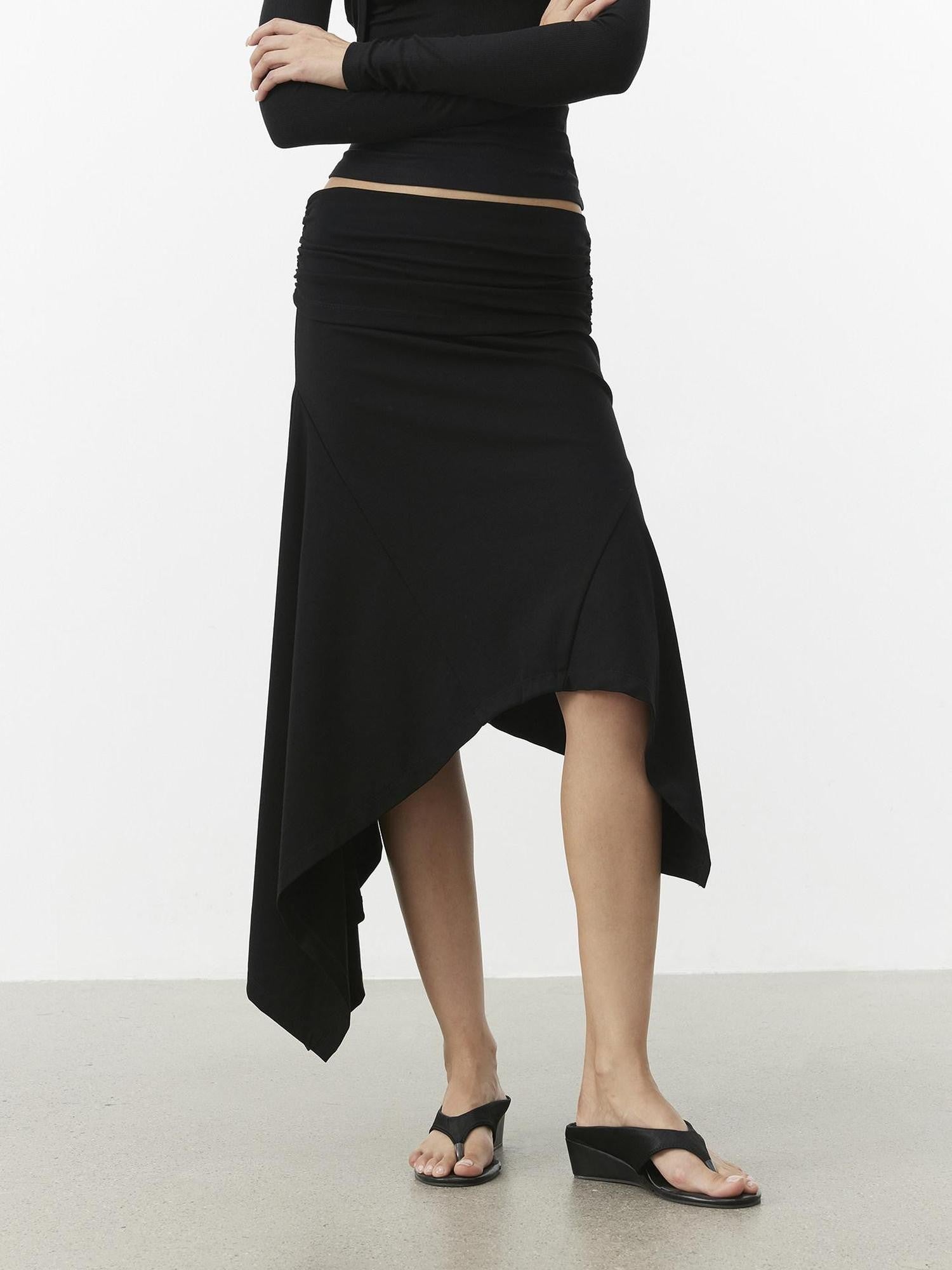 AFTADAWN Stacked Waist Deconstructed Asymmetric Pleated Women&