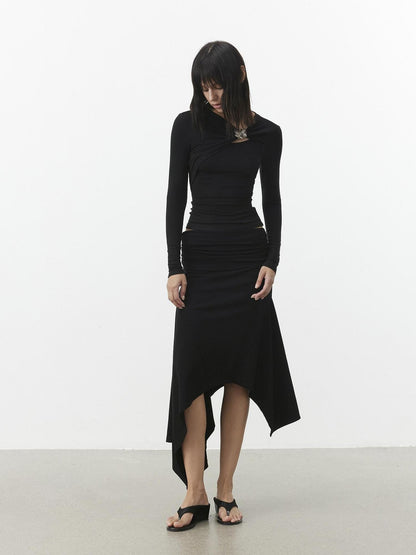 AFTADAWN Stacked Waist Deconstructed Asymmetric Pleated Women&