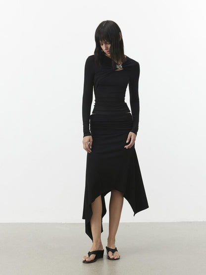 AFTADAWN Stacked Waist Deconstructed Asymmetric Pleated Women&