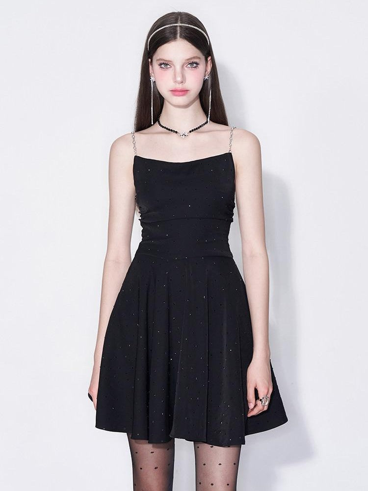 AFTADAWN Starry Rhinestone Pearl Chain Cowl Neck Women&