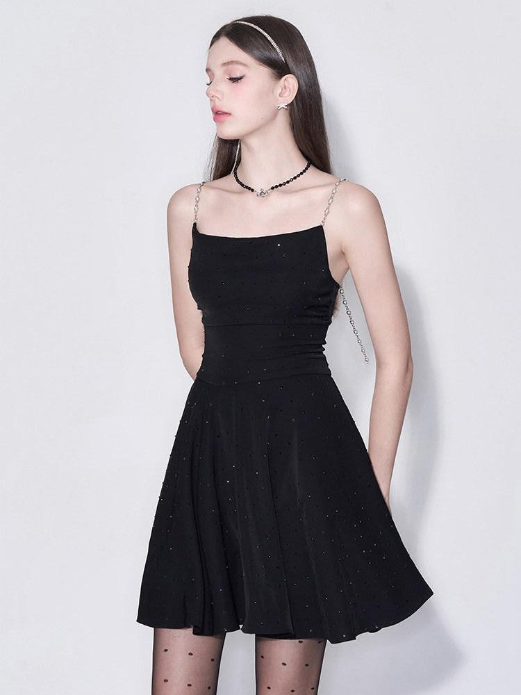 AFTADAWN Starry Rhinestone Pearl Chain Cowl Neck Women&