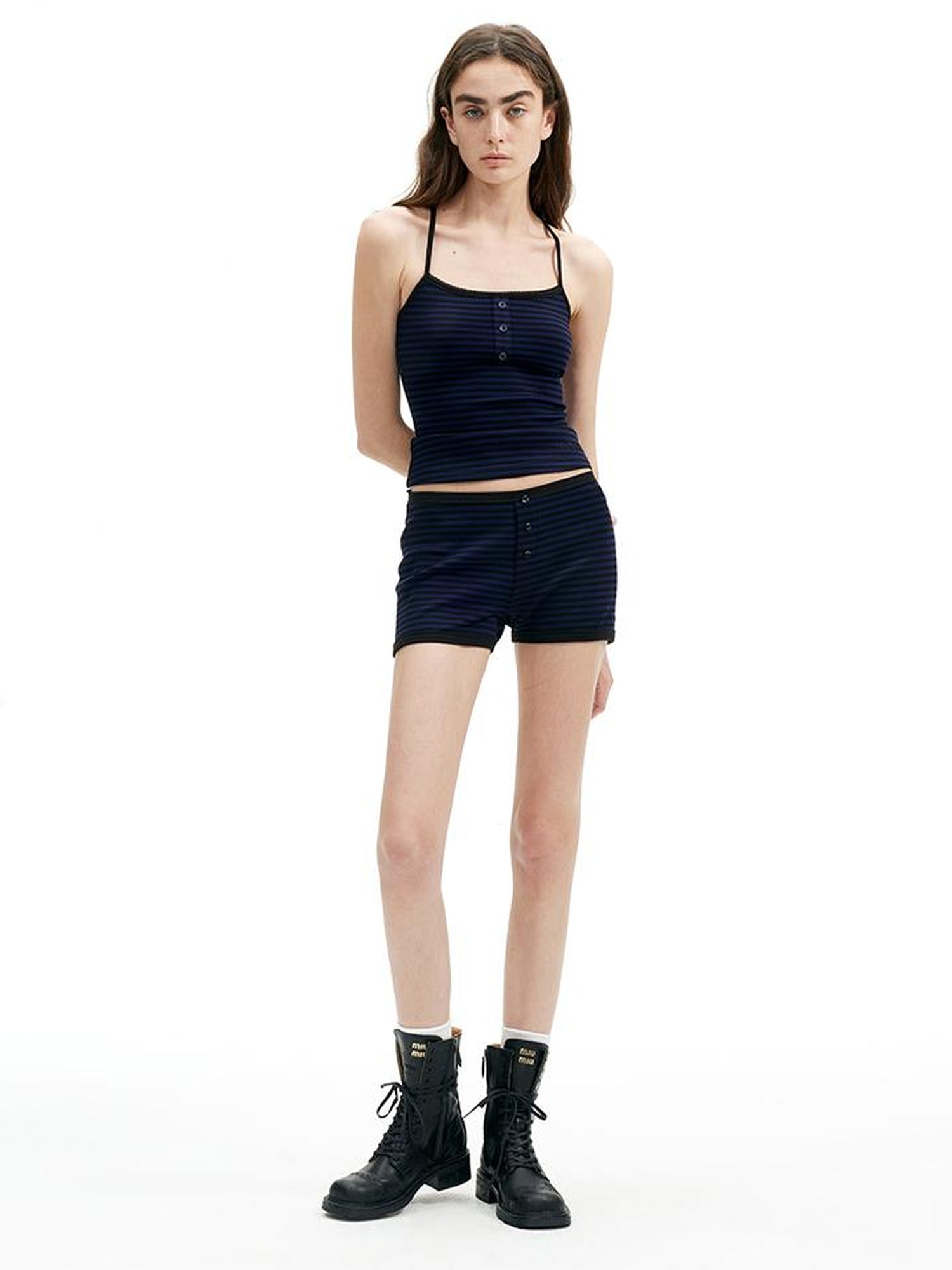 AFTADAWN Strappy Racerback Top Shorts Set With Stripe Detailing