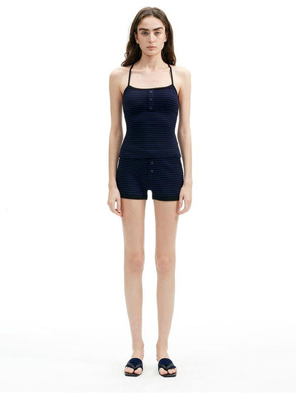 AFTADAWN Strappy Racerback Top Shorts Set With Stripe Detailing