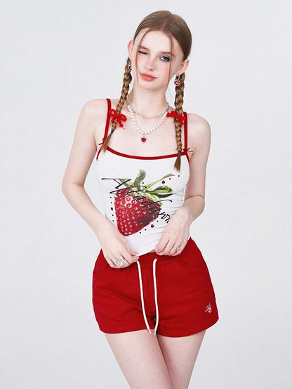 AFTADAWN Strawberry Print Cropped Slim Women&