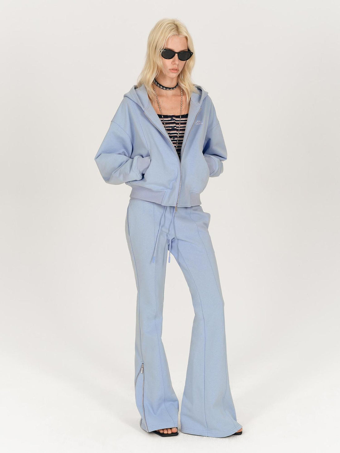 AFTADAWN Stretch Cotton Hoodie With Flared Yoga Pants Set