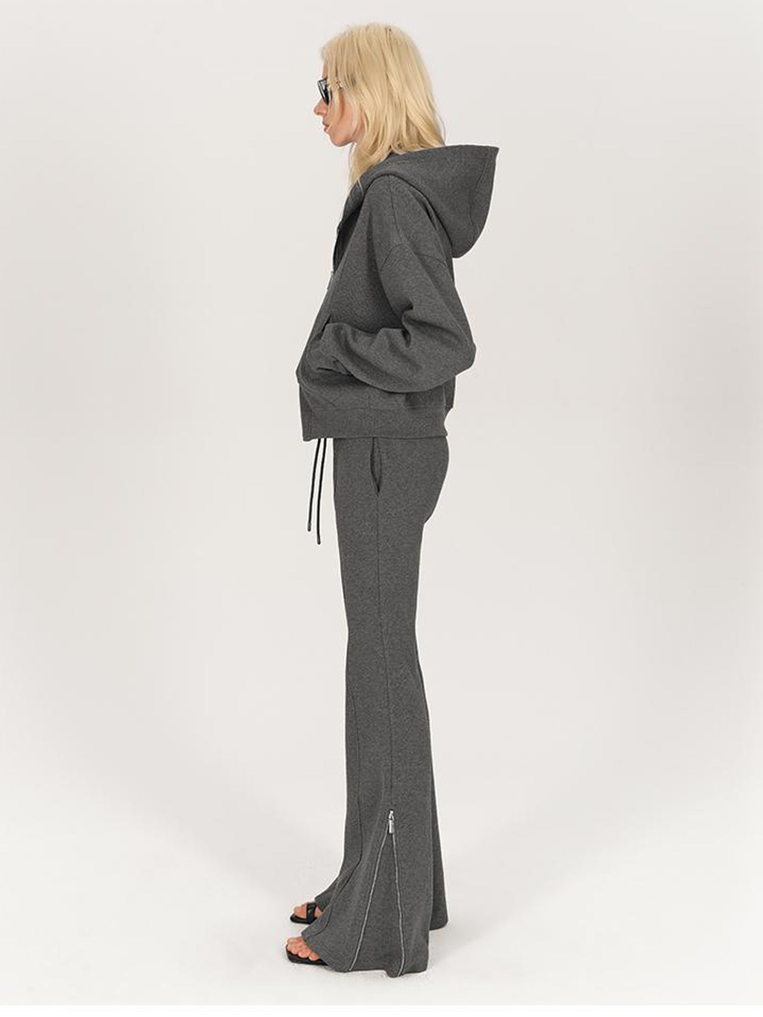 AFTADAWN Stretch Cotton Hoodie With Flared Yoga Pants Set