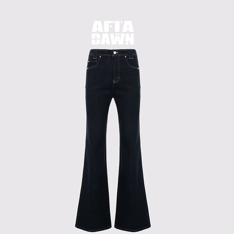 AFTADAWN_Stretch_Cotton_Slim_Flare_Natural_Waist_Pockets_Everyday_Women_Dark_Blue_Jeans_MISSTT
