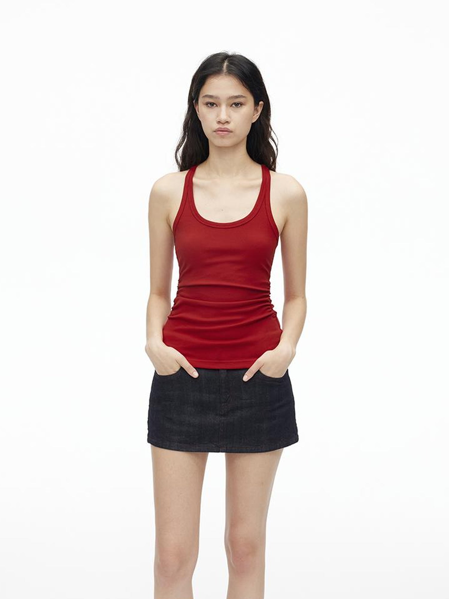 AFTADAWN Stretch Pearl Detail Back Ruffle U Neck Camisole