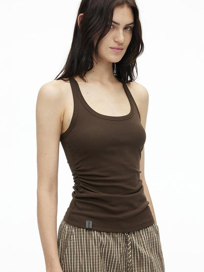AFTADAWN Stretch Pearl Detail Back Ruffle U Neck Camisole