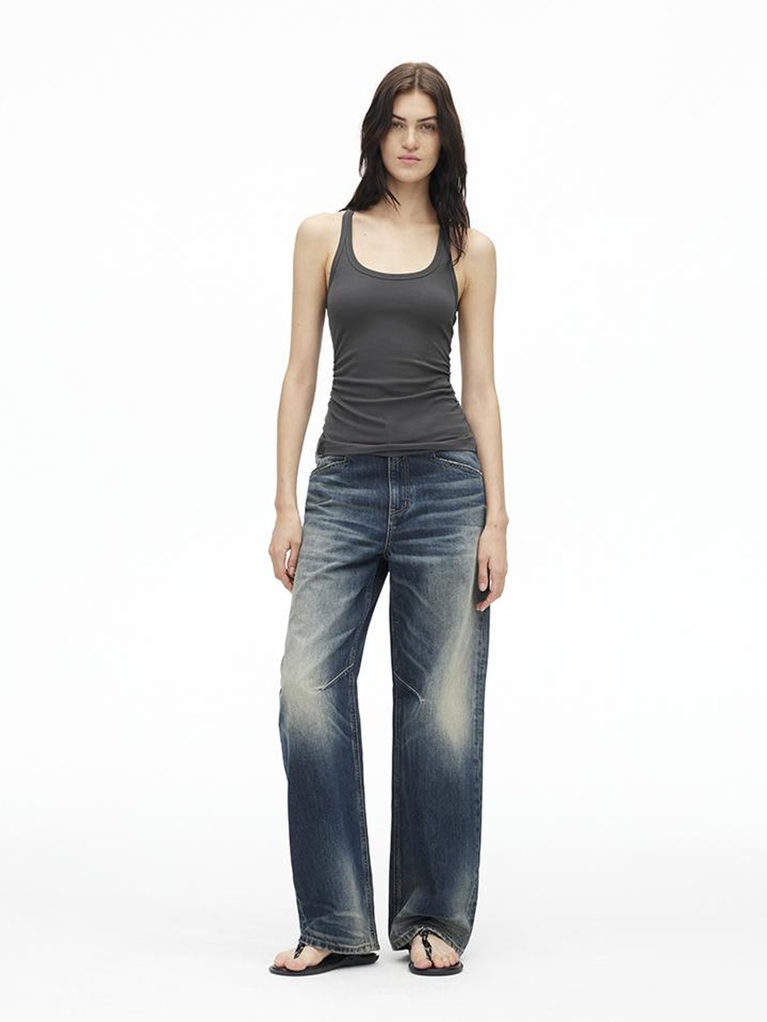 AFTADAWN Stretch Pearl Detail Back Ruffle U Neck Camisole