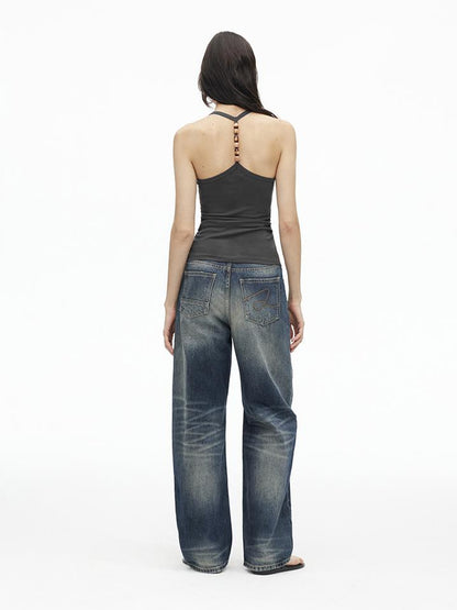 AFTADAWN Stretch Pearl Detail Back Ruffle U Neck Camisole