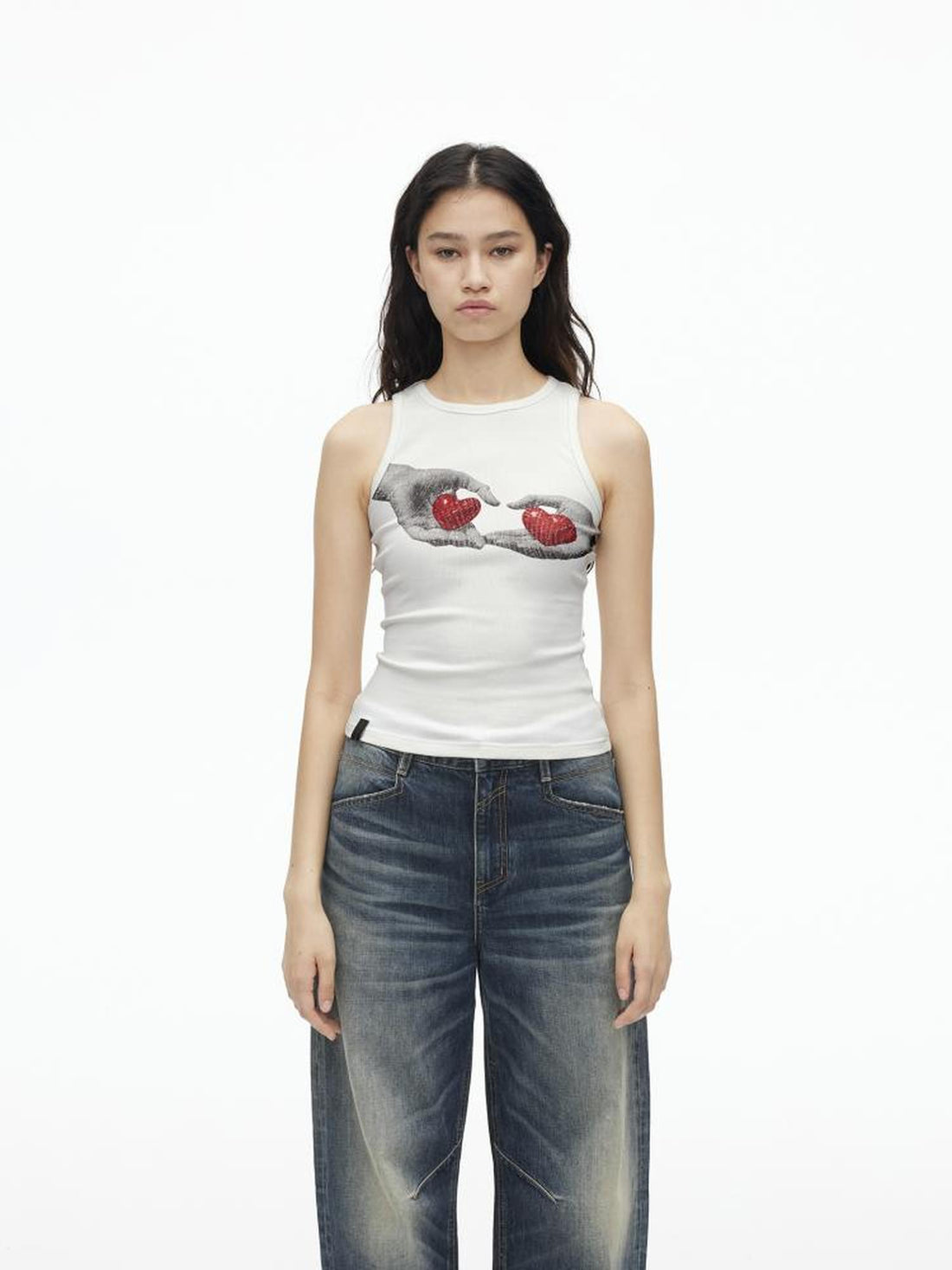 AFTADAWN Stretch Ribbed Sleeveless Camisole With Side Coverage Print Detail