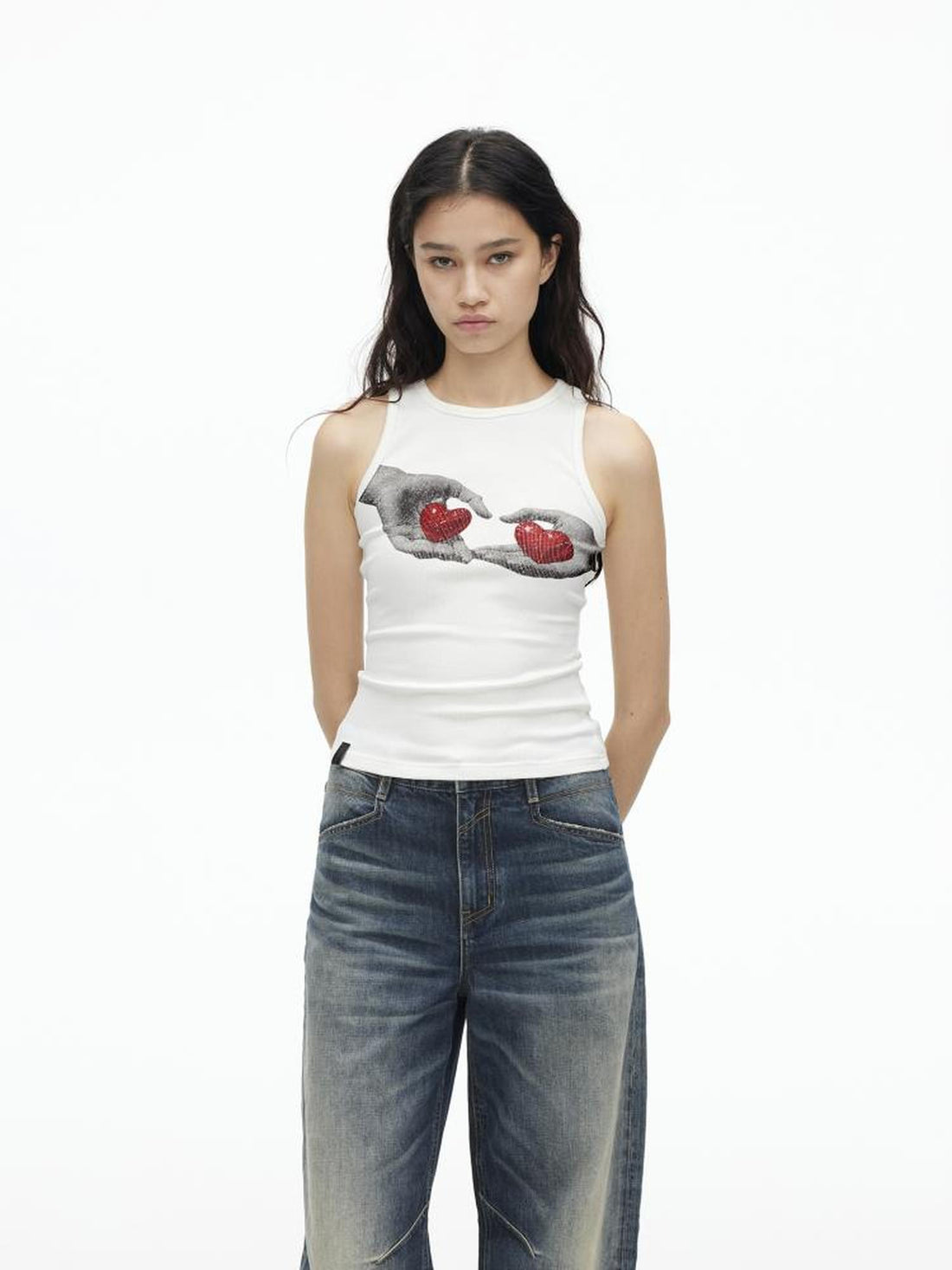 AFTADAWN Stretch Ribbed Sleeveless Camisole With Side Coverage Print Detail