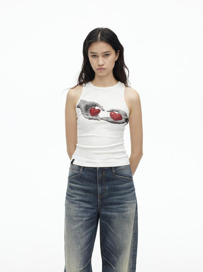 AFTADAWN Stretch Ribbed Sleeveless Camisole With Side Coverage Print Detail