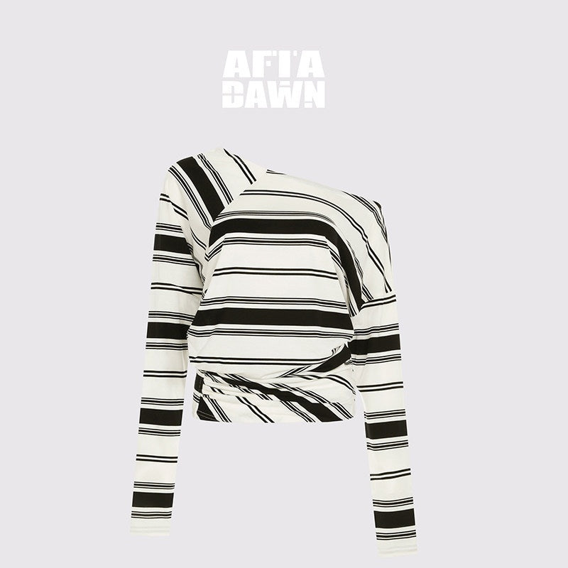 AFTADAWN_Striped_Asymmetric_Off_Shoulder_Women&