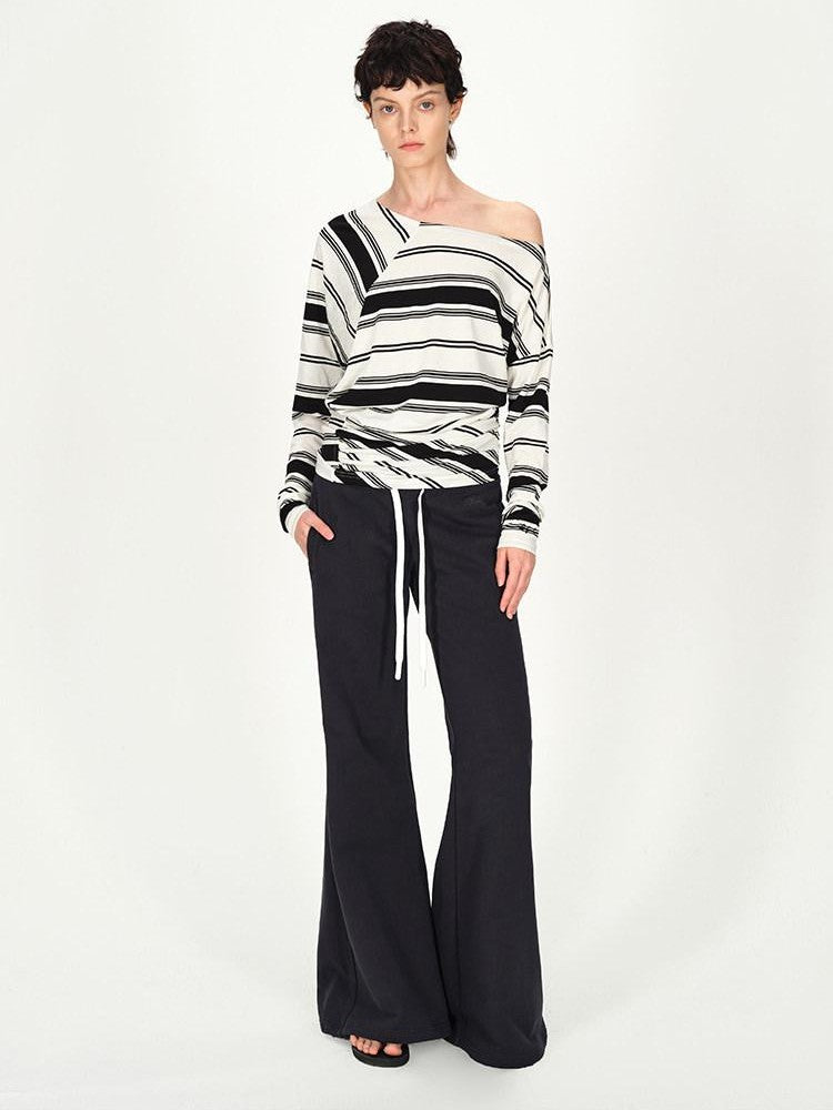 AFTADAWN Striped Asymmetric Off Shoulder Women&