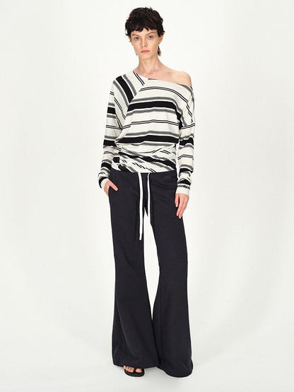 AFTADAWN Striped Asymmetric Off Shoulder Women&