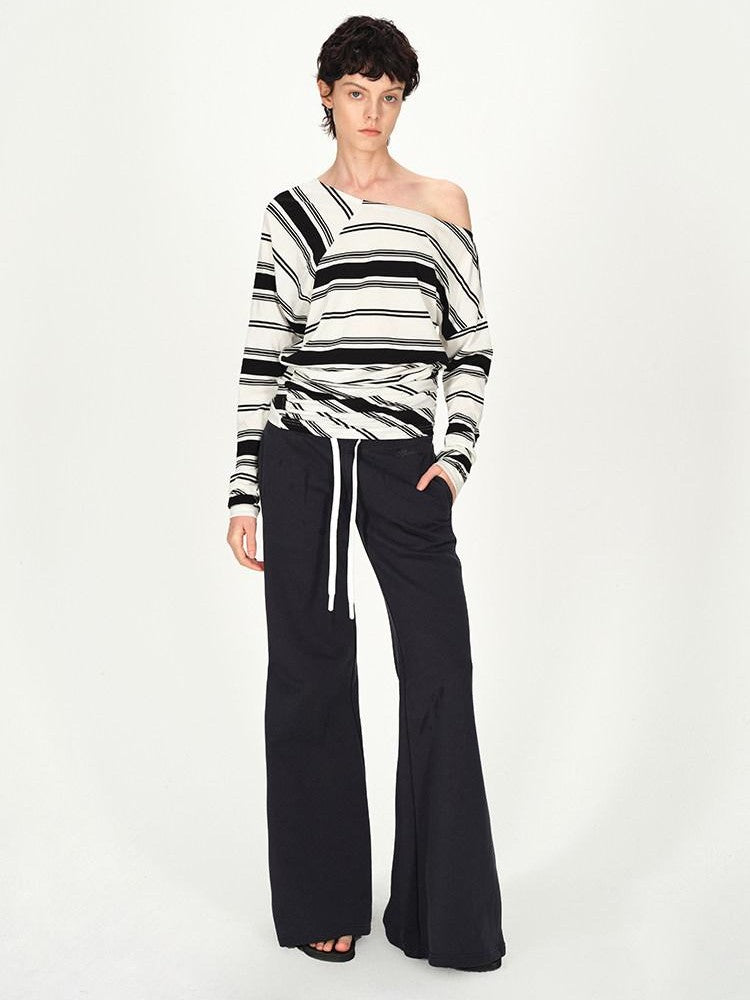 AFTADAWN Striped Asymmetric Off Shoulder Women&