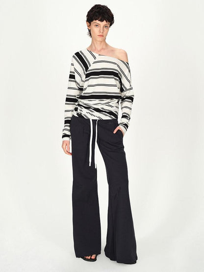 AFTADAWN Striped Asymmetric Off Shoulder Women&