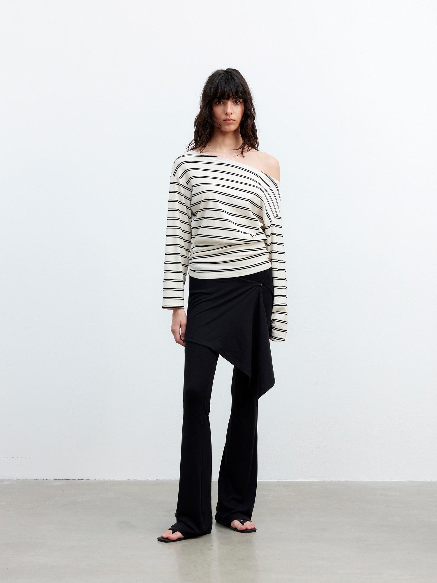 AFTADAWN Striped Asymmetric One Shoulder Women&