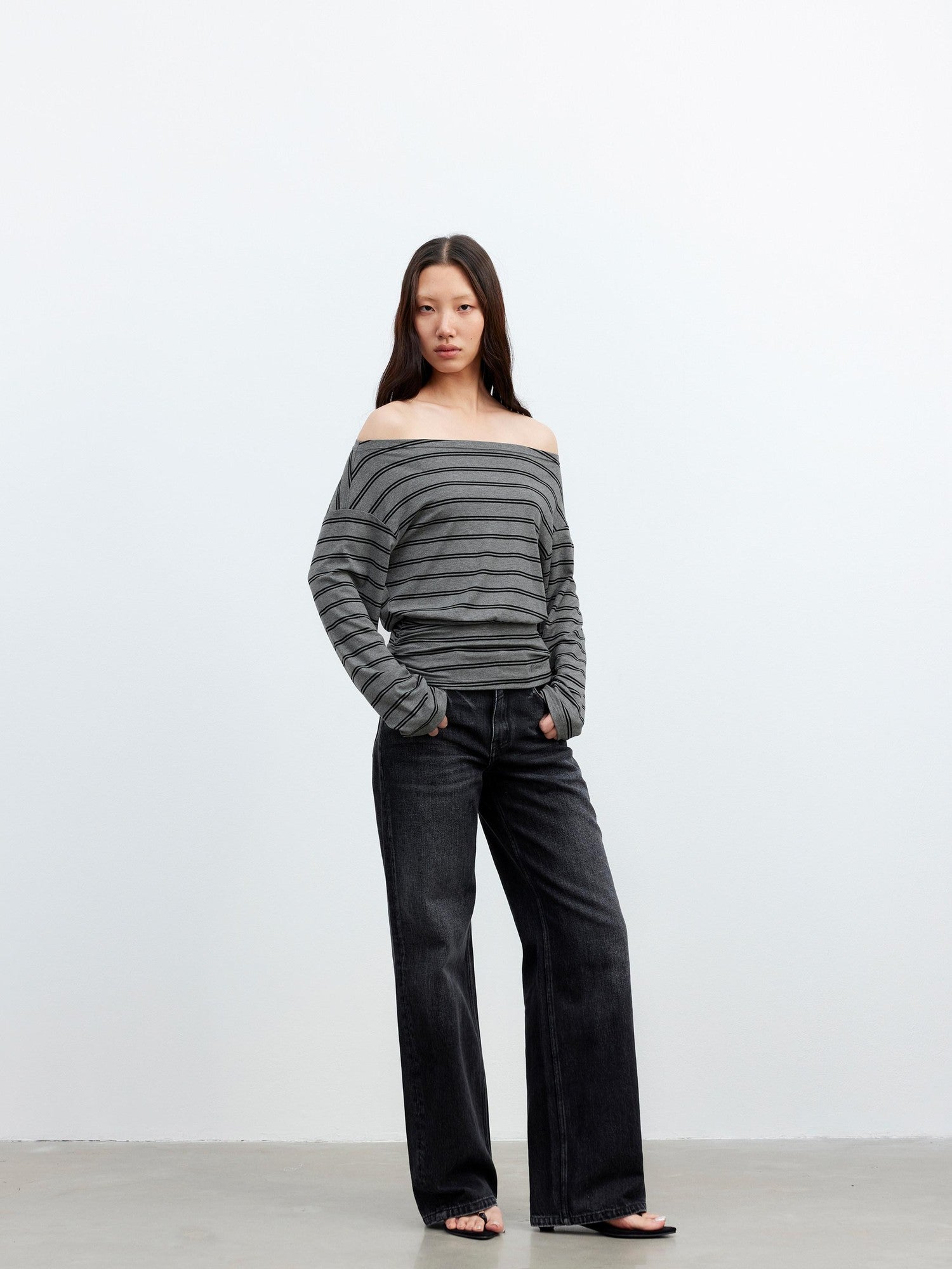 AFTADAWN Striped Asymmetric One Shoulder Women&
