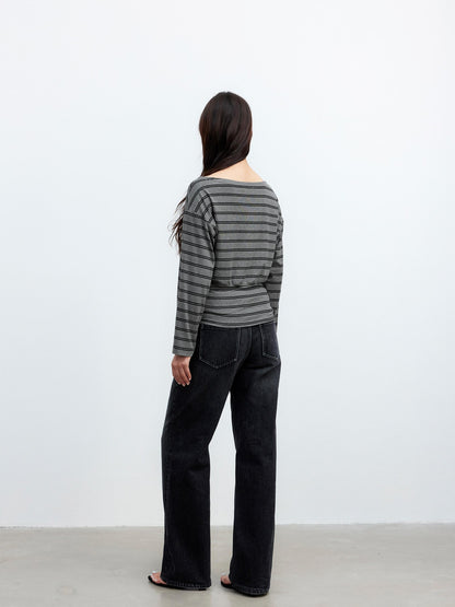 AFTADAWN Striped Asymmetric One Shoulder Women&
