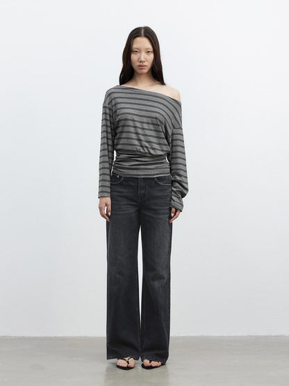 AFTADAWN Striped Asymmetric One Shoulder Women&