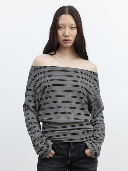 AFTADAWN Striped Asymmetric One Shoulder Women&