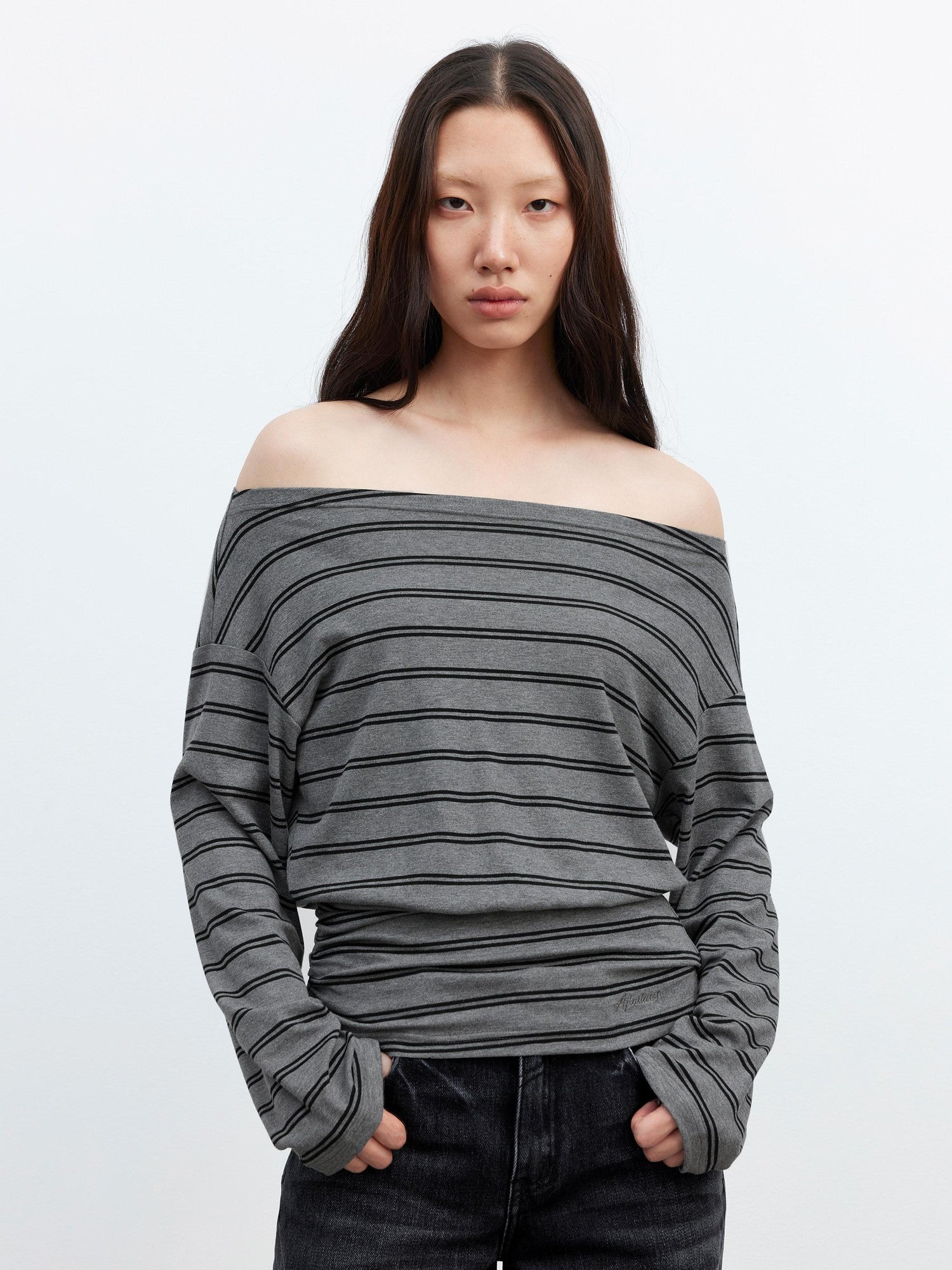 AFTADAWN Striped Asymmetric One Shoulder Women&