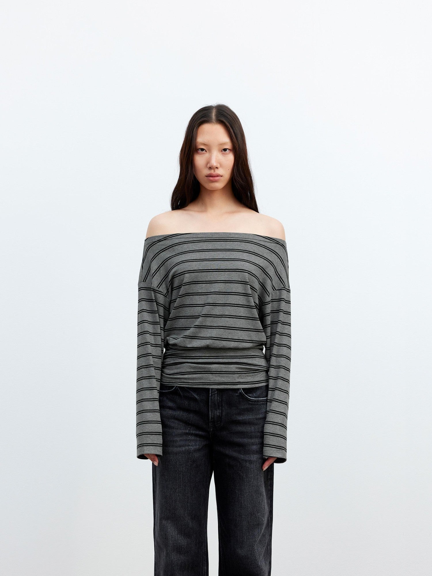 AFTADAWN Striped Asymmetric One Shoulder Women&