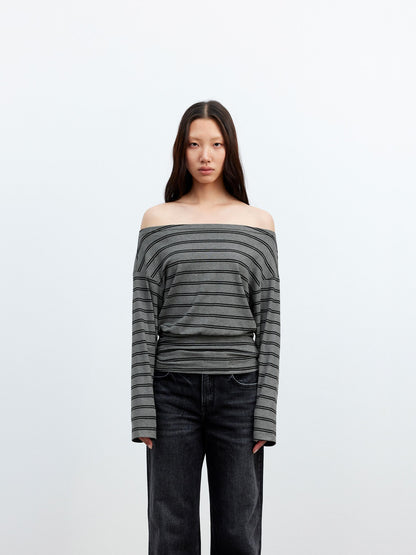 AFTADAWN Striped Asymmetric One Shoulder Women&