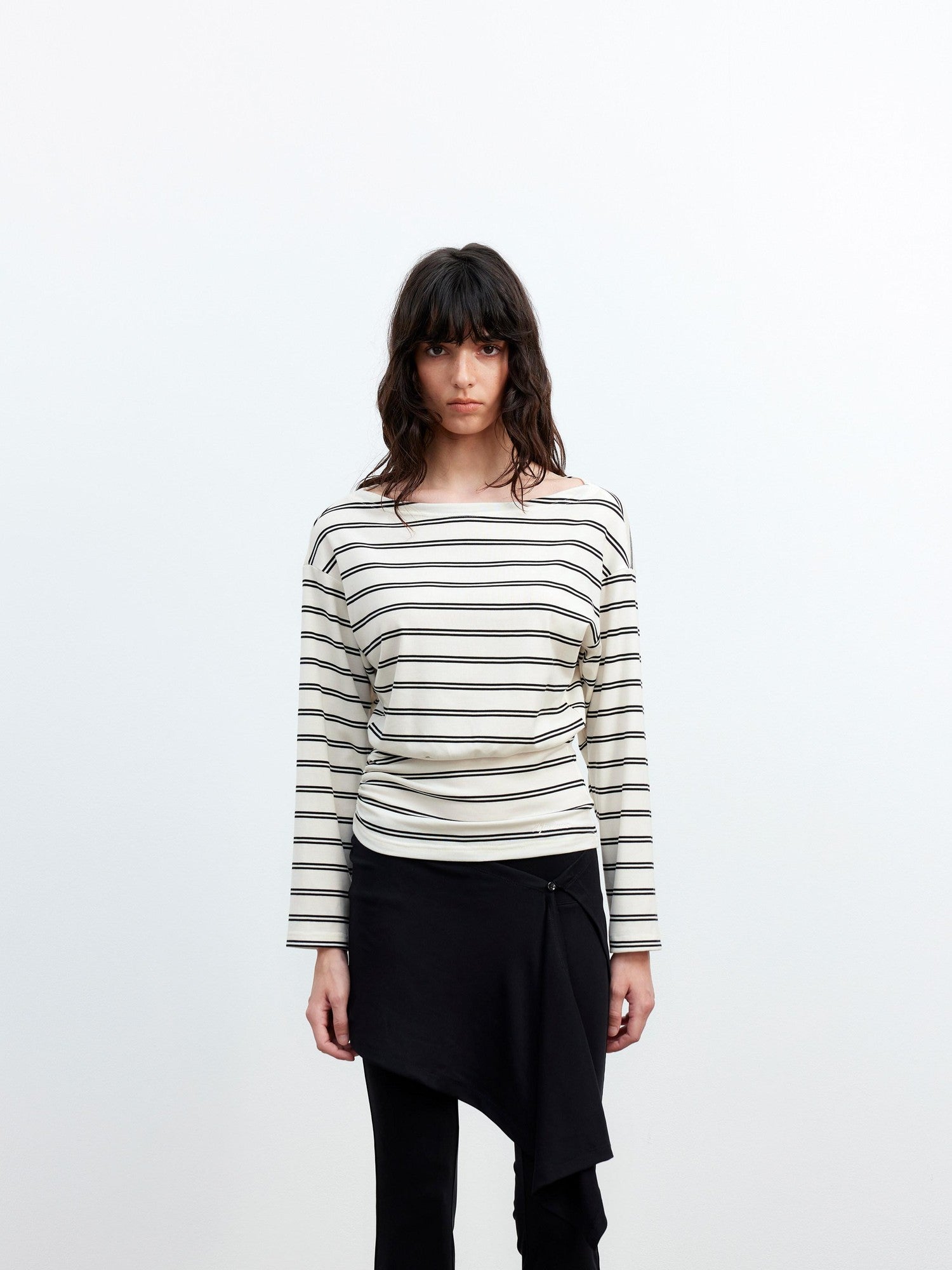 AFTADAWN Striped Asymmetric One Shoulder Women&