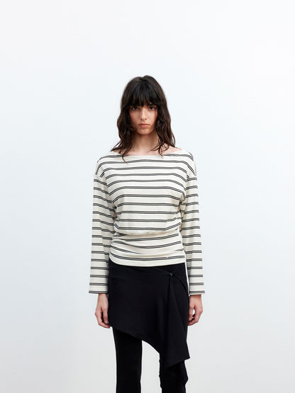 AFTADAWN Striped Asymmetric One Shoulder Women&