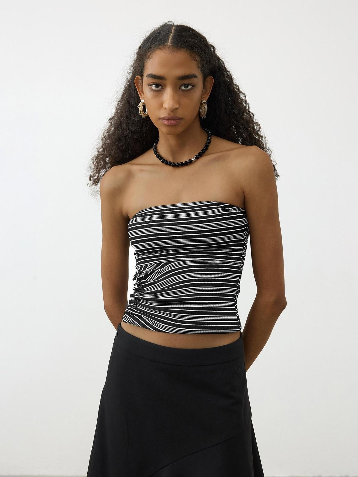AFTADAWN Striped Asymmetric Ruched Waist Cinched Women&