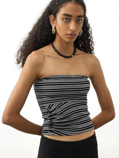 AFTADAWN Striped Asymmetric Ruched Waist Cinched Women&
