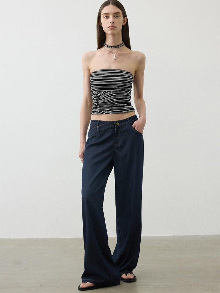 AFTADAWN Striped Asymmetric Ruched Waist Cinched Women&