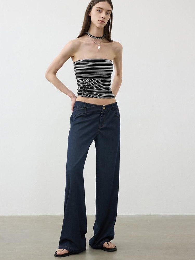 AFTADAWN Striped Asymmetric Ruched Waist Cinched Women&