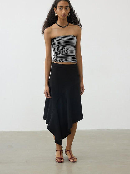 AFTADAWN Striped Asymmetric Ruched Waist Cinched Women&