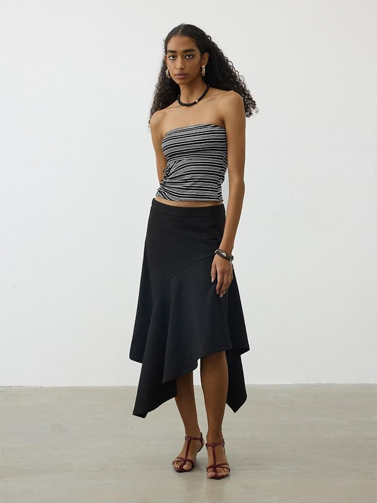AFTADAWN Striped Asymmetric Ruched Waist Cinched Women&