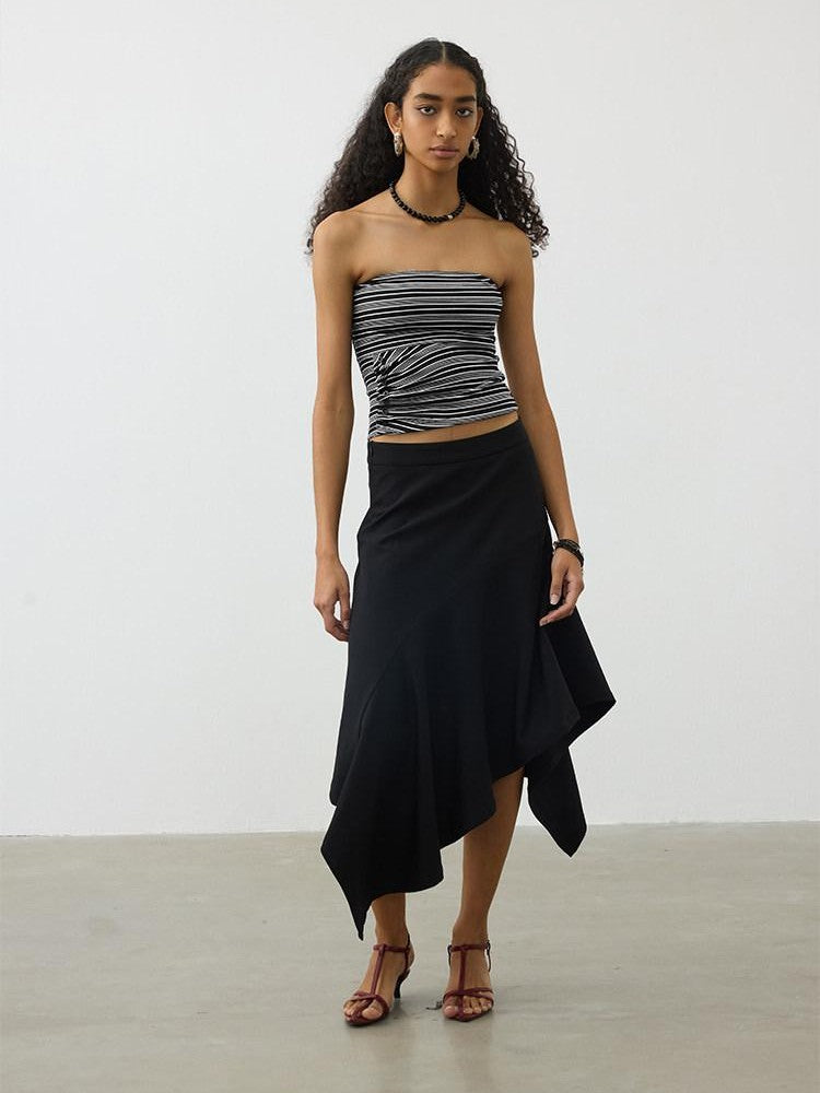 AFTADAWN Striped Asymmetric Ruched Waist Cinched Women&