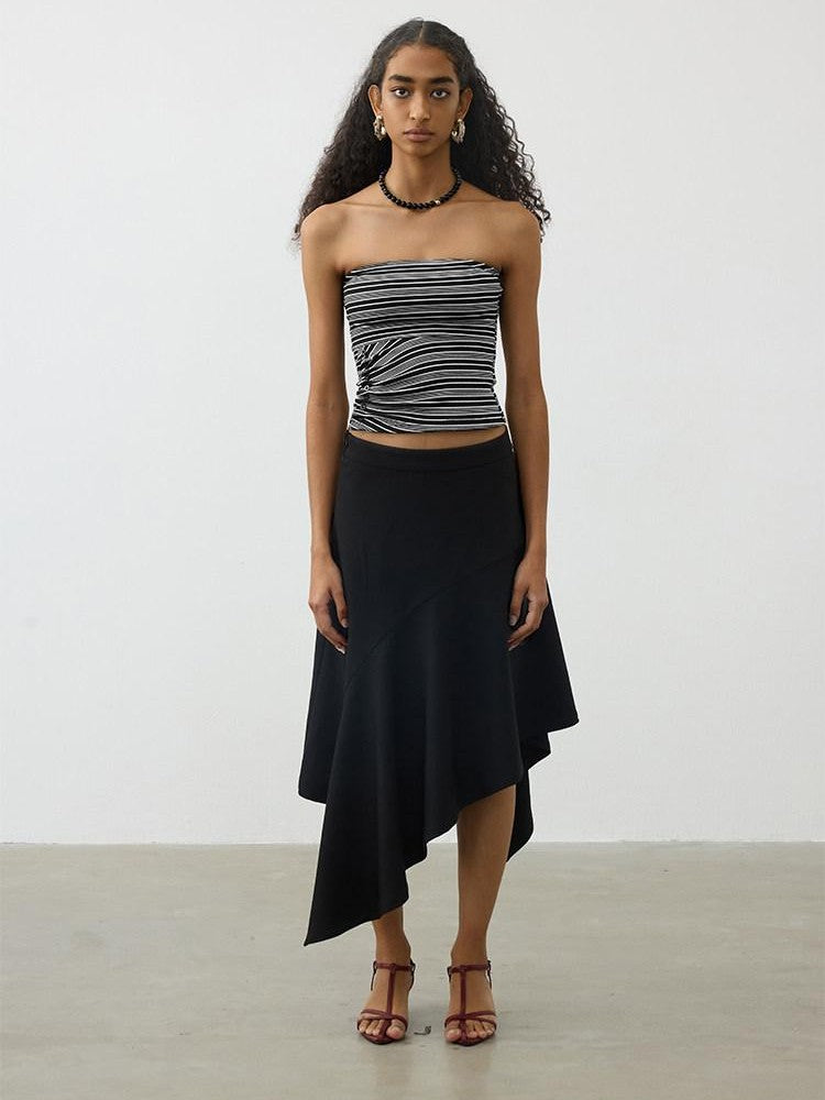AFTADAWN Striped Asymmetric Ruched Waist Cinched Women&