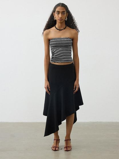 AFTADAWN Striped Asymmetric Ruched Waist Cinched Women&